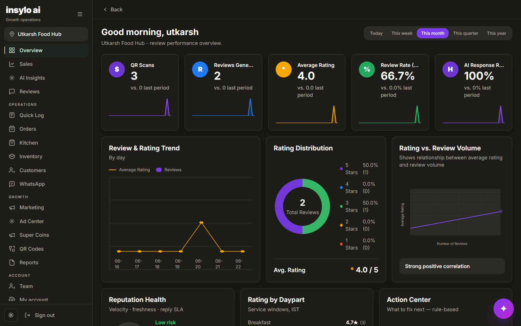 Insylo AI owner dashboard