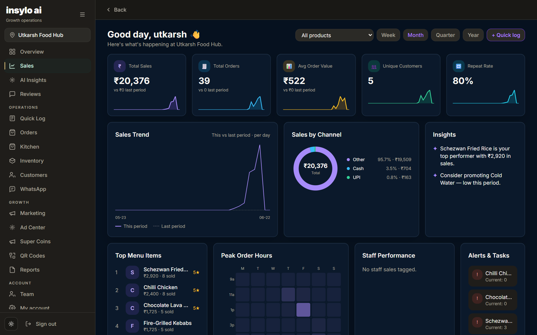 Insylo AI workflow dashboard